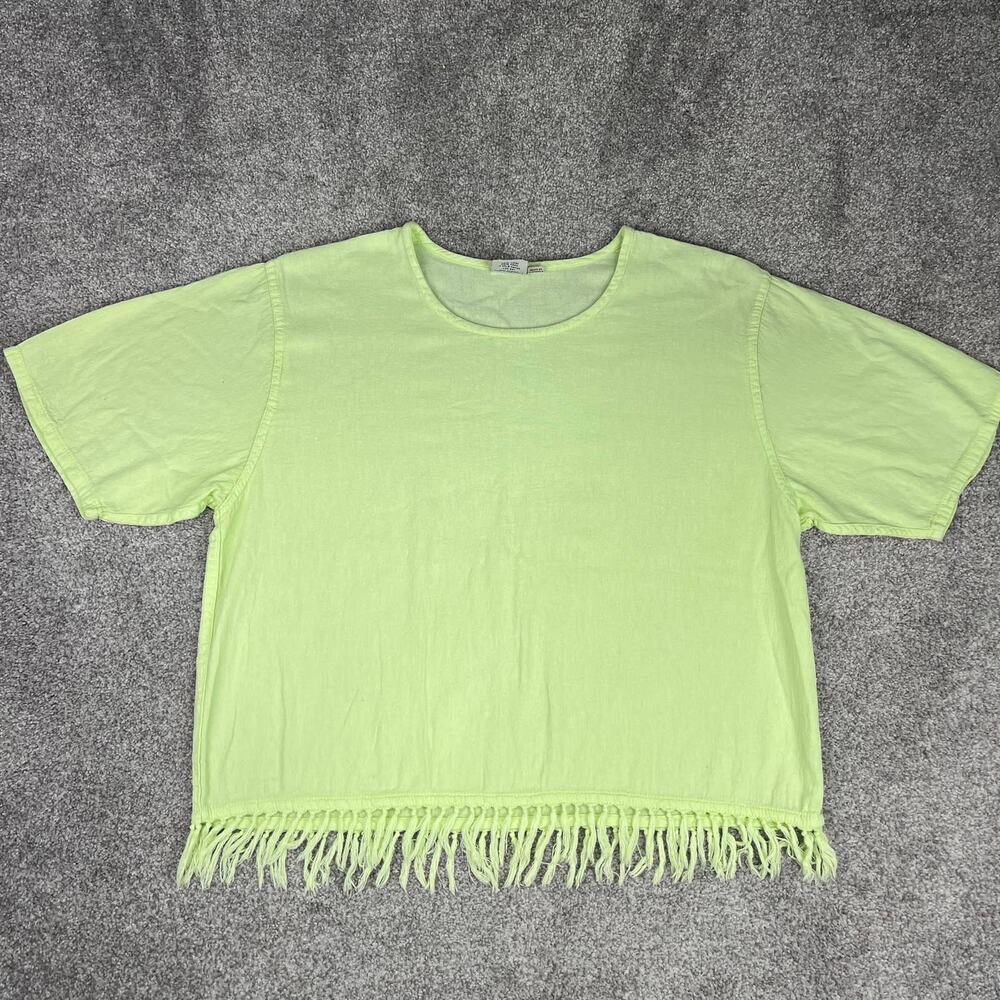 El Huarache Cotton Lime Beach Fringe Crop Cover up/short sleeve T size Small